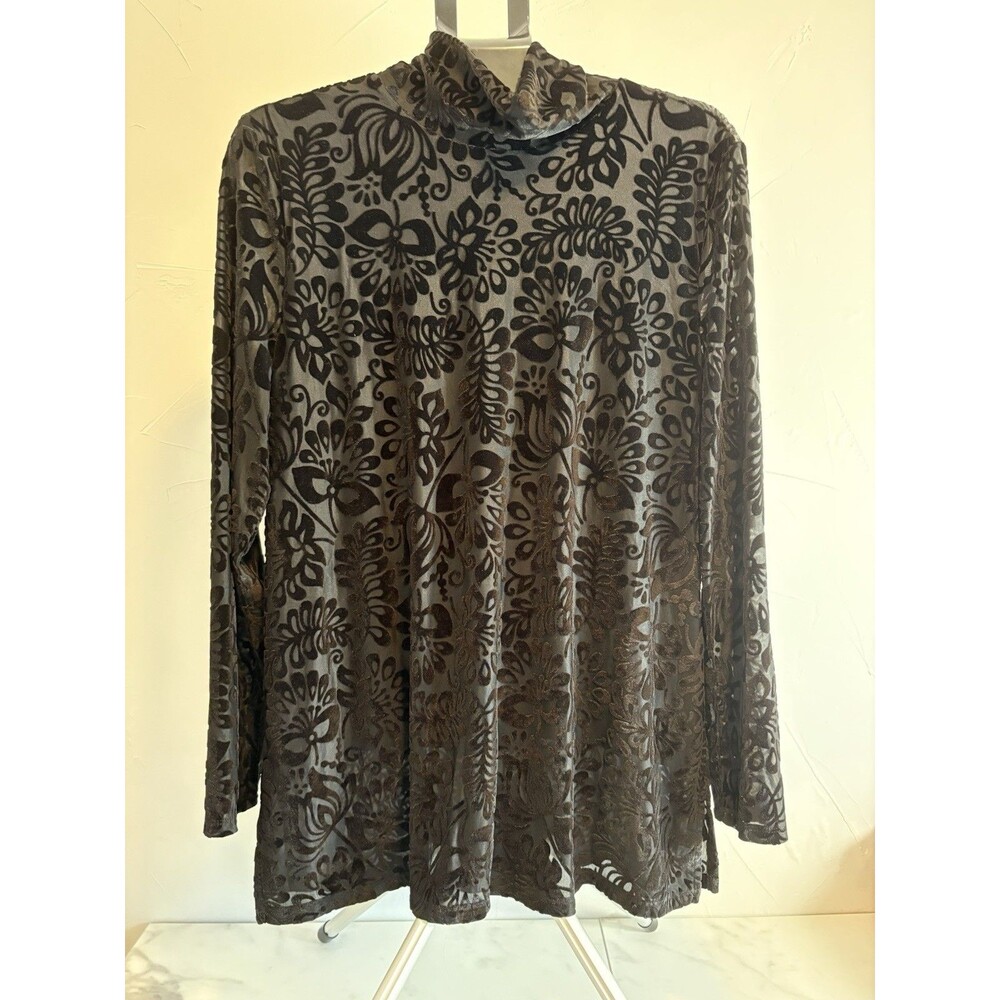 Soft Surroundings Goth Velvet Neck Black Turtleneck Plus Size Women's XL (18)NWT